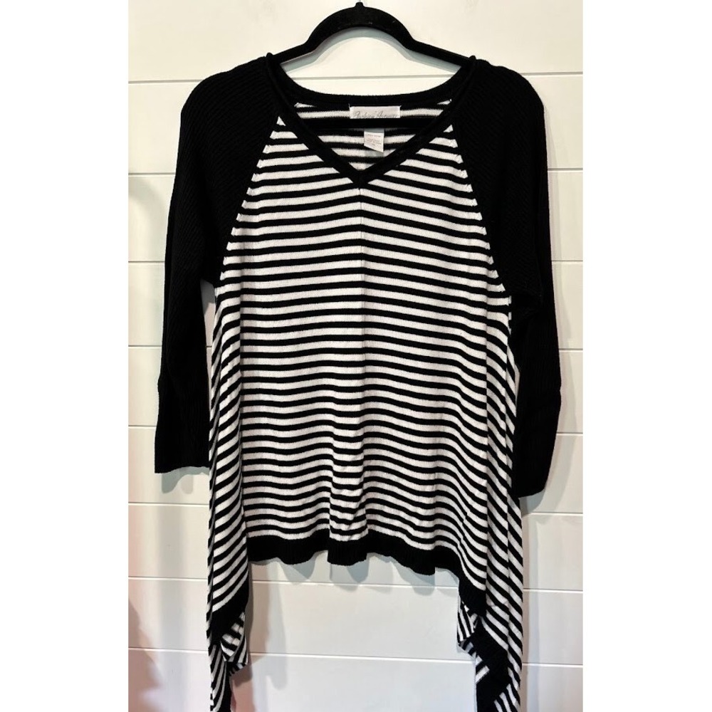 Fashion Avenue Top Womens XL Black‎ White Stripe